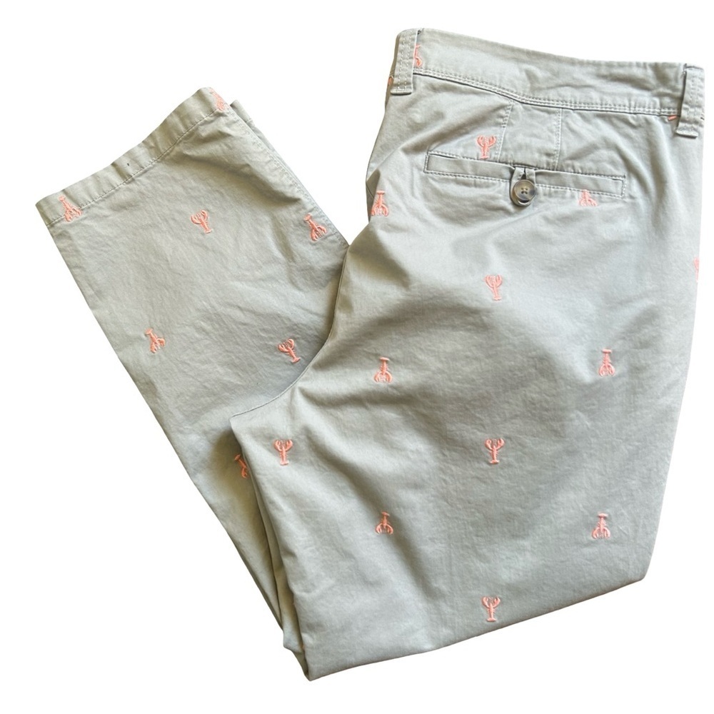 Old Navy Women’s Khaki Pants Size 16 Reg with Embroidered Coral Lobster Print - Picture 1 of 8